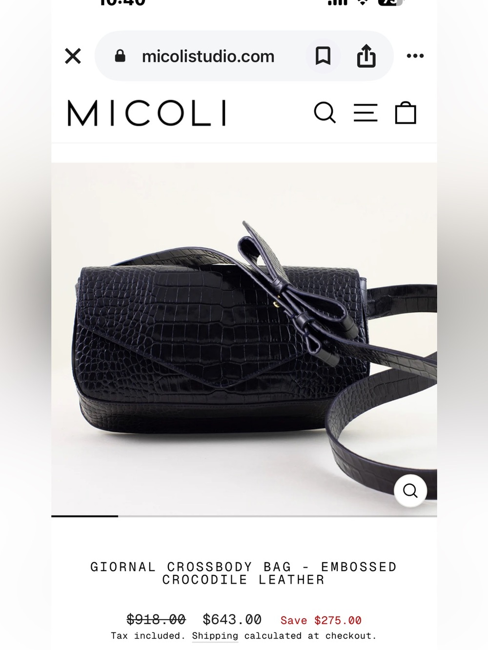 MICOLI Giornal Crossbody Bag Deep Navy Embossed Crocodile Leather NWT